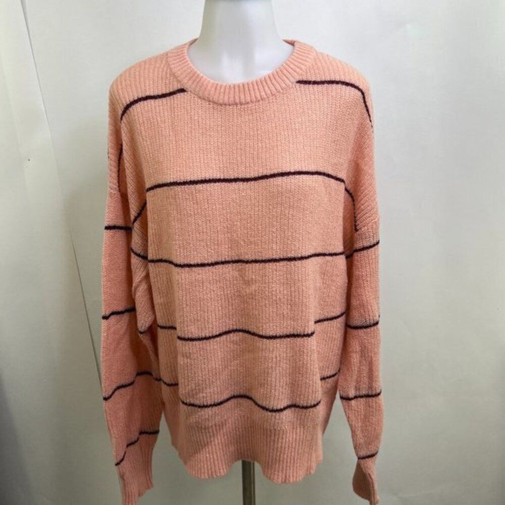 Gentle Fawn Sweater L Pink Striped Knit Wool Mohair Belford Tearose Sheer‎ Loose